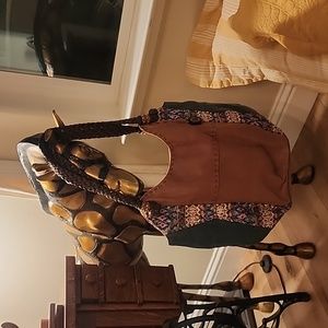 The sak purse. Brown and blue leather with sequins!